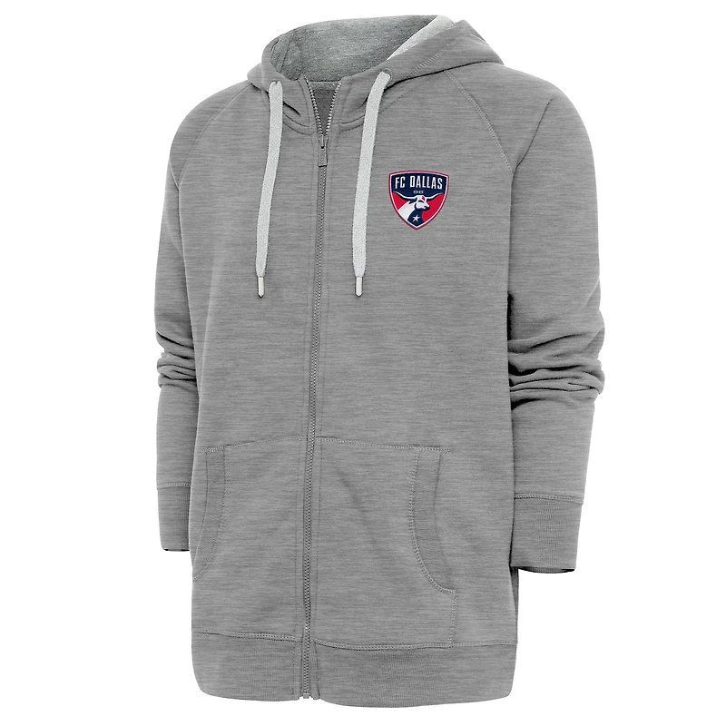 Sweat à capuche zippé intégral Antigua Heather Grey FC Dallas Logo Victory pour homme