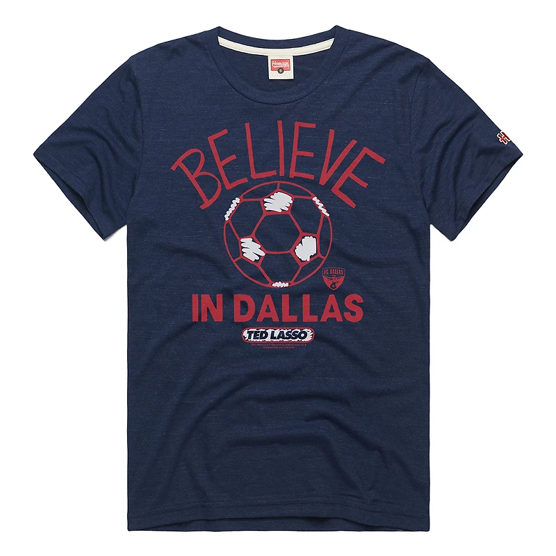 Unisex Homage Navy FC Dallas MLS x Ted Lasso Believe Graphic Tri-Blend T-Shirt