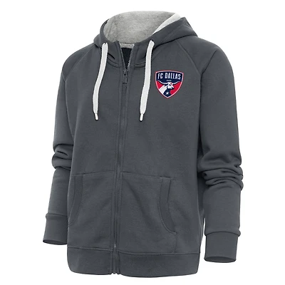 Women's Antigua Charcoal FC Dallas Logo Victory Full-Zip Hoodie