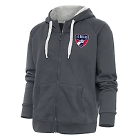 Women's Antigua Charcoal FC Dallas Logo Victory Full-Zip Hoodie