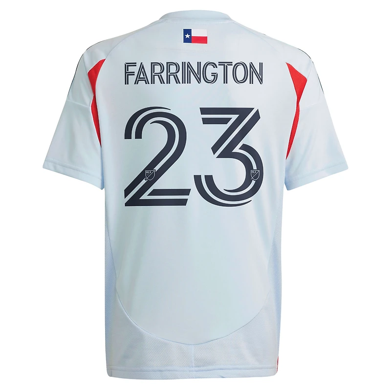 Maillot de joueur réplique du kit Inferno FC Dallas 2025 bleu clair adidas Logan Farrington pour jeunes