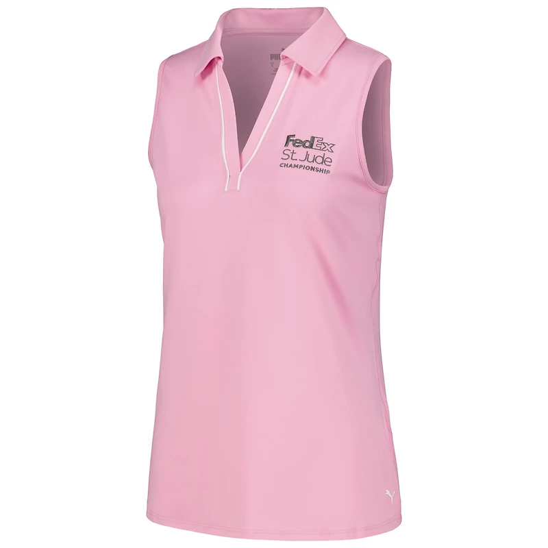 Polo sans manches passepoilé CLOUDSPUN FedEx St. Jude Championship rose Puma pour femme