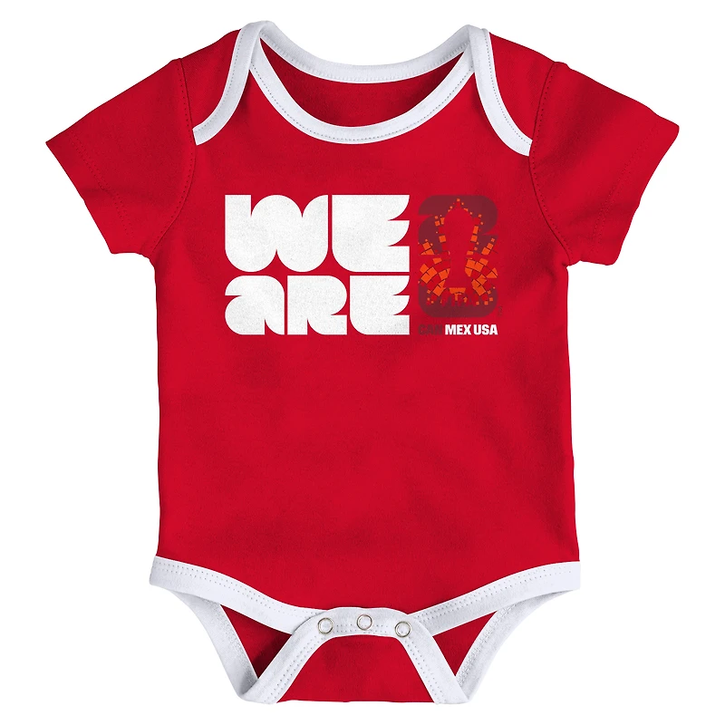 Ensemble de 3 bodies Outerstuff rouge et blanc pour bébé, aux couleurs du Canada, la Coupe Monde FIFA 2026.