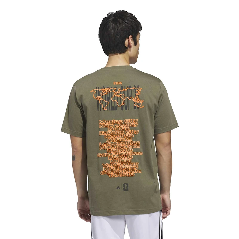 T-shirt adidas vert foncé pour homme, tournée de la Coupe du Monde FIFA 2026