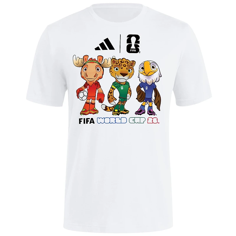 T-shirt adidas blanc pour homme, mascotte de la Coupe du Monde FIFA 2026