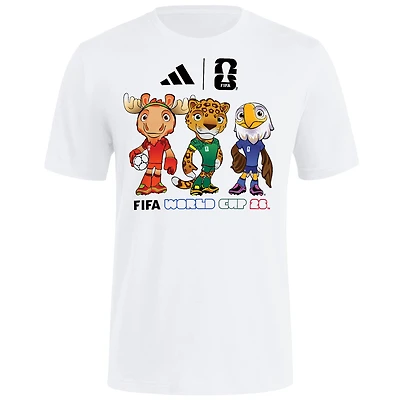 T-shirt adidas blanc pour homme, mascotte de la Coupe du Monde FIFA 2026