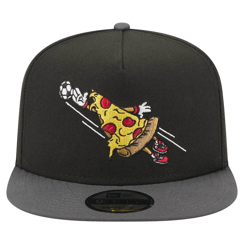 Men's New Era Black Pizza Penalty Kick 9FIFTY A-Frame Snapback Hat