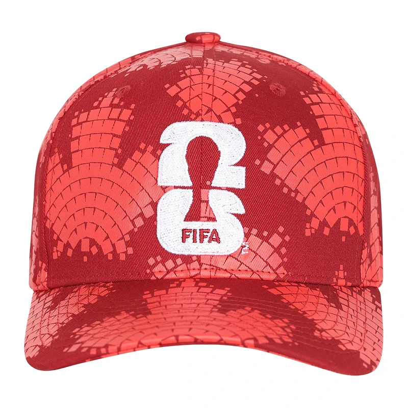 Casquette Outerstuff rouge pour homme, imprimée intégralement, représentant le Canada, pays hôte de la Coupe du Monde de la FIFA 2026.