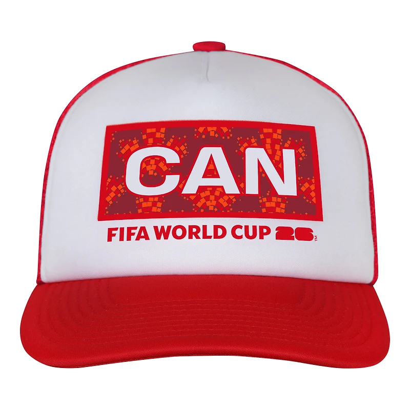 Casquette trucker ajustable en mousse, blanche et rouge, Outerstuff, Coupe du Monde de la FIFA, Canada 2026, pays hôte