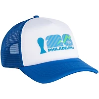 Casquette trucker unisexe blanche et bleue FIFA Coupe du Monde 2026 Philadelphie, en mousse, ajustable