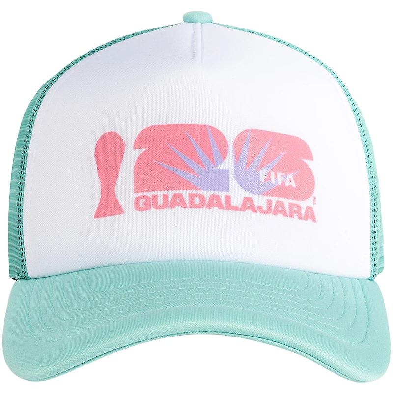 Casquette trucker unisexe blanche/menthe, modèle phare de la Coupe du Monde de la FIFA 2026 à Guadalajara, en mousse ajustable