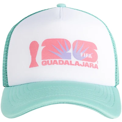 Casquette trucker unisexe blanche/menthe, modèle phare de la Coupe du Monde de la FIFA 2026 à Guadalajara, en mousse ajustable