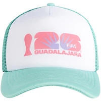 Casquette trucker unisexe blanche/menthe, modèle phare de la Coupe du Monde de la FIFA 2026 à Guadalajara, en mousse ajustable