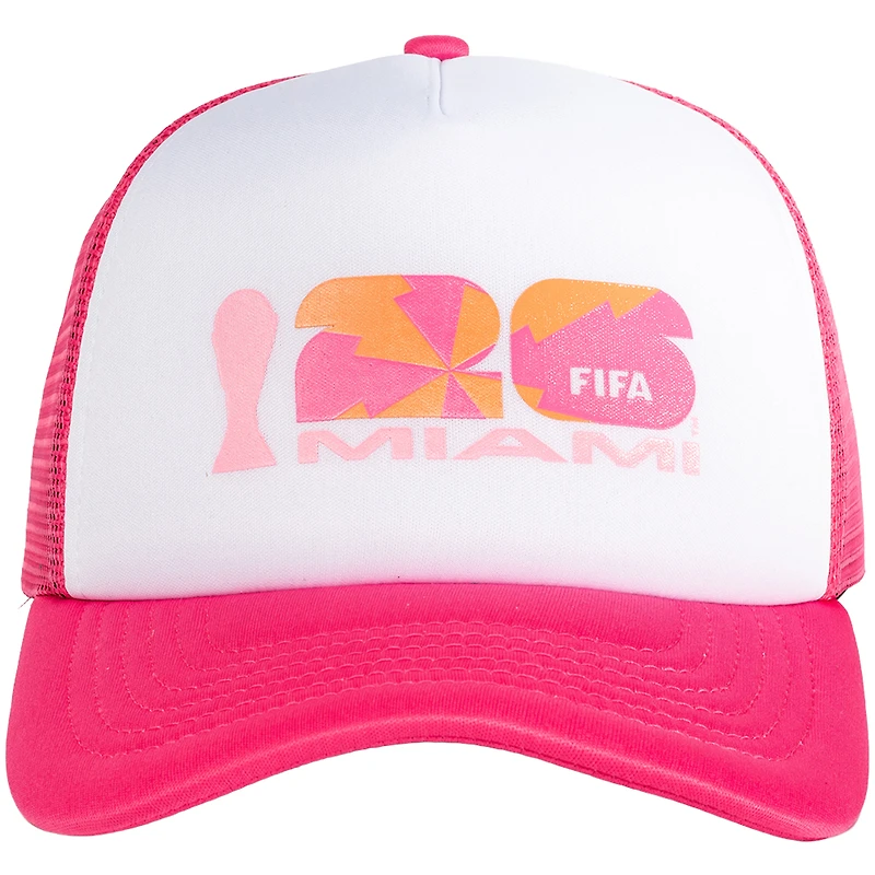 Casquette trucker unisexe blanche/rose FIFA Coupe du Monde 2026 Miami, en mousse, ajustable