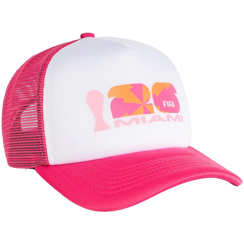 Unisex White/Pink FIFA World Cup 2026 Miami Flagship Foam Adjustable Trucker Hat