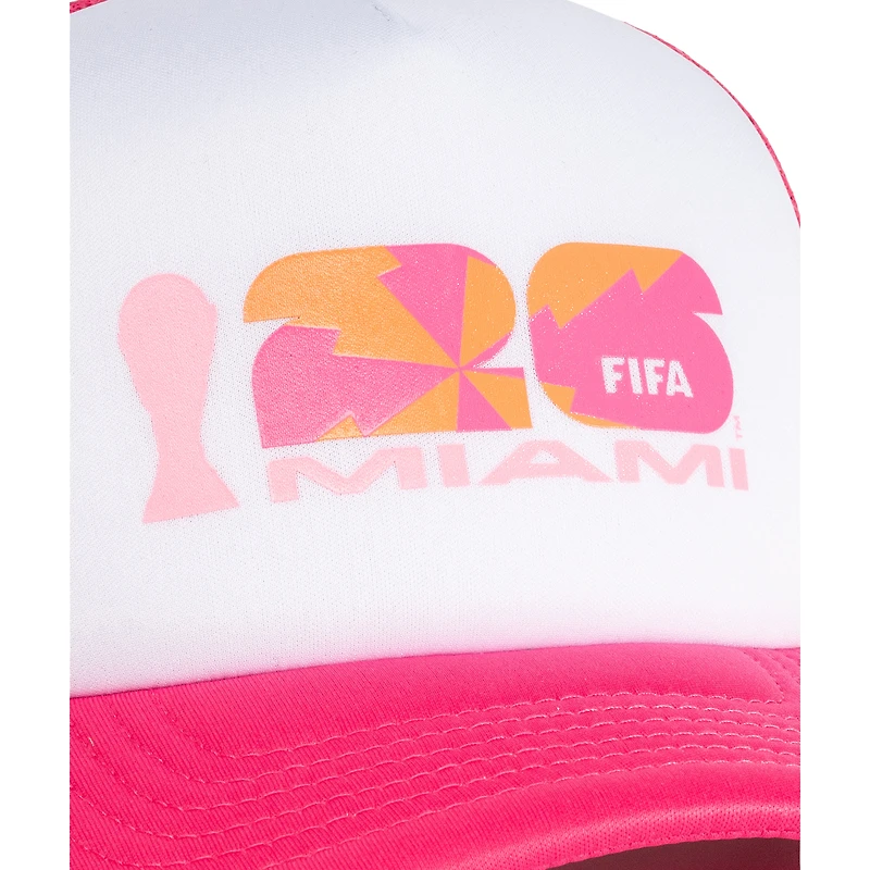 Casquette trucker unisexe blanche/rose FIFA Coupe du Monde 2026 Miami, en mousse, ajustable