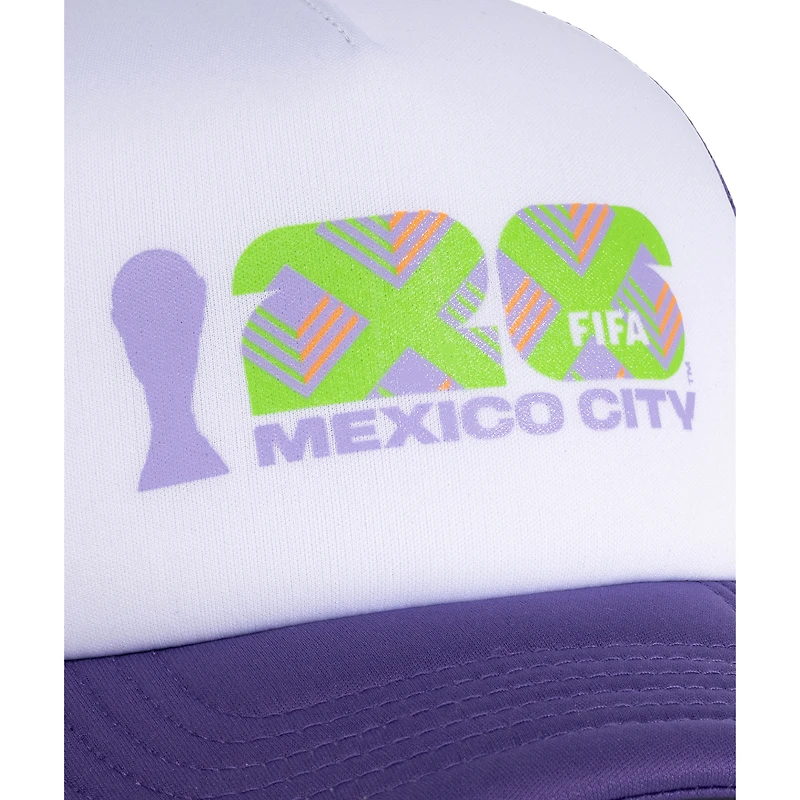 Unisex White/Purple FIFA World Cup 2026 Mexico City Flagship Foam Adjustable Trucker Hat