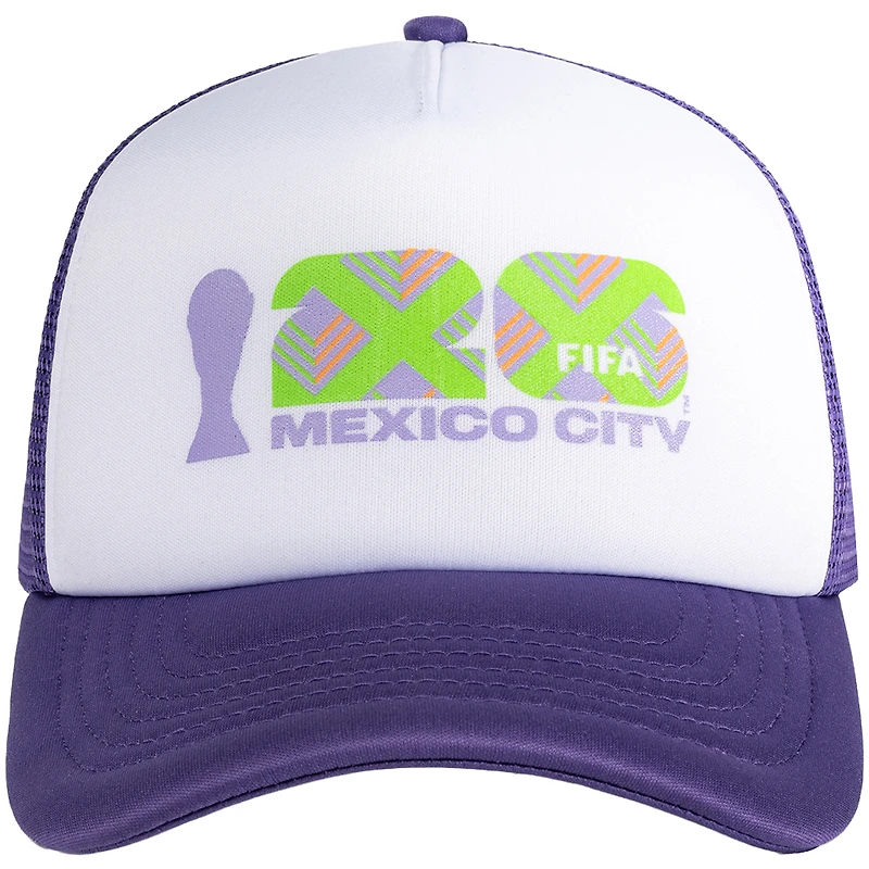 Unisex White/Purple FIFA World Cup 2026 Mexico City Flagship Foam Adjustable Trucker Hat