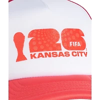 Casquette trucker unisexe blanche et rouge Coupe du Monde FIFA 2026 Kansas City, en mousse ajustable