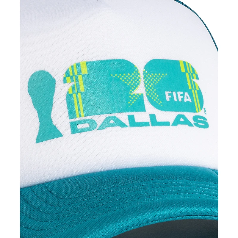 Casquette trucker unisexe blanche/turquoise, modèle phare de la Coupe du Monde de la FIFA 2026 à Dallas, en mousse ajustable