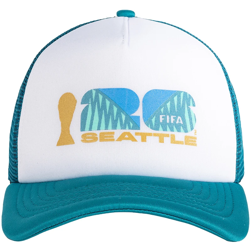 Unisex White/Teal FIFA World Cup 2026 Seattle Flagship Foam Adjustable Trucker Hat
