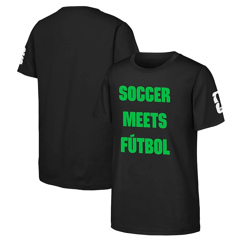T-shirt noir pour jeunes de la Coupe du Monde FIFA 2026 : « Soccer Meets Futbol »