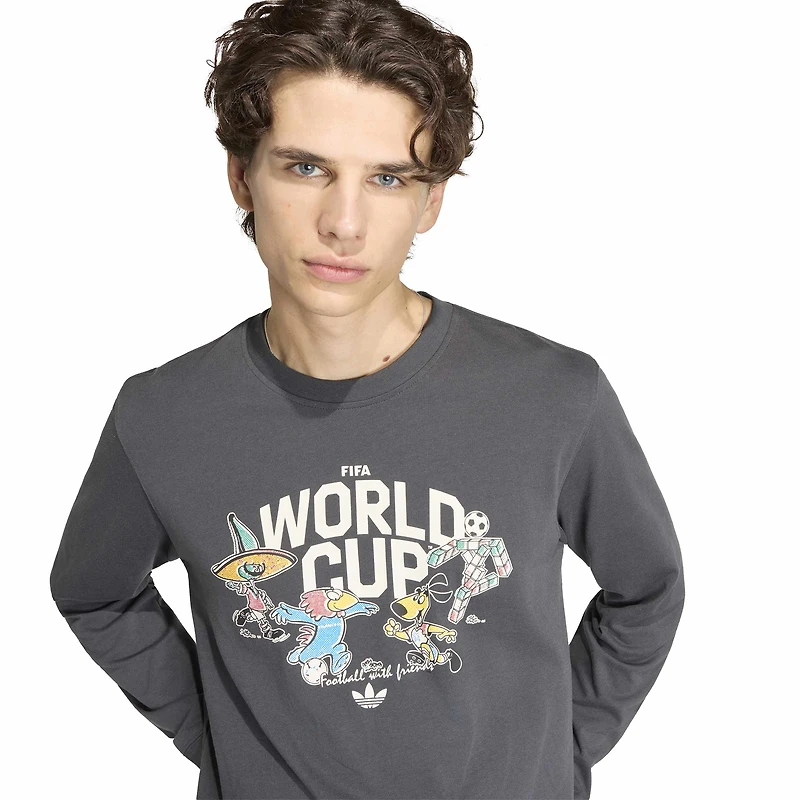 T-shirt à manches longues adidas blanc pour homme, mascotte historique de la Coupe du monde FIFA