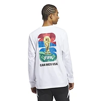 T-shirt à manches longues adidas blanc pour homme, motif graphique officiel de la Coupe du Monde FIFA 2026