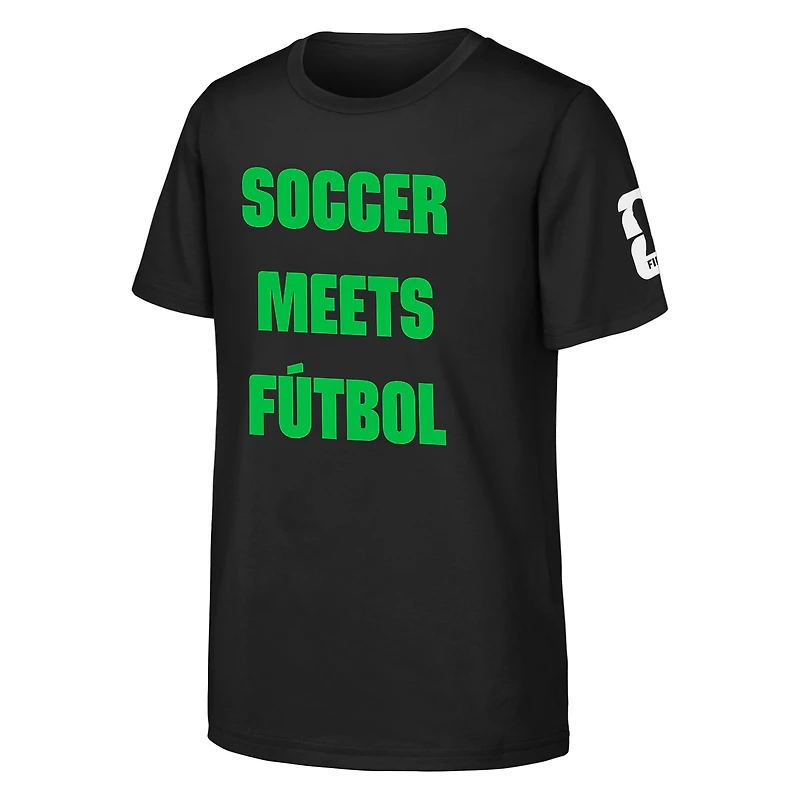 T-shirt noir pour homme Coupe du Monde de la FIFA 2026 : « Soccer Meets Futbol »
