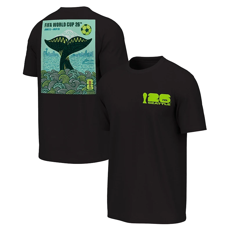 T-shirt graphique Outerstuff noir pour homme, affiche de la ville hôte Coupe du Monde FIFA 2026 à Seattle