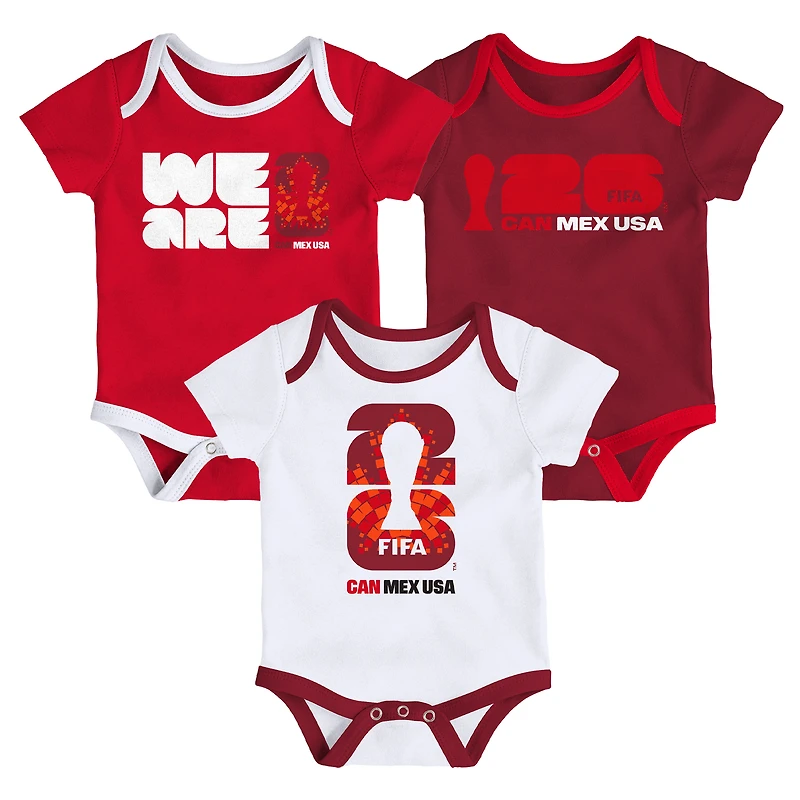 Ensemble de 3 bodies Outerstuff rouge et blanc pour nouveau-né nourrisson, Coupe du Monde la FIFA 2026, Canada, ville hôte