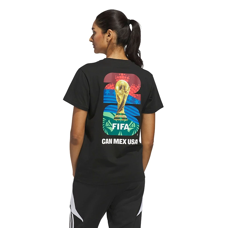 T-shirt graphique officiel adidas noir pour femme Coupe du Monde de la FIFA 2026