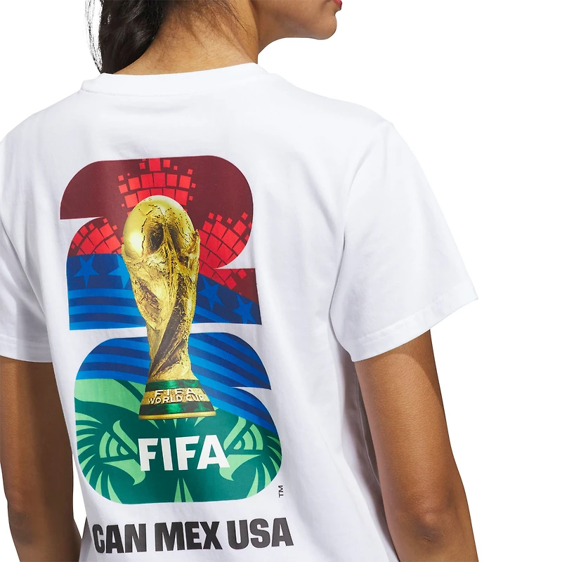 T-shirt graphique officiel adidas blanc Coupe du Monde de la FIFA 2026 pour femme