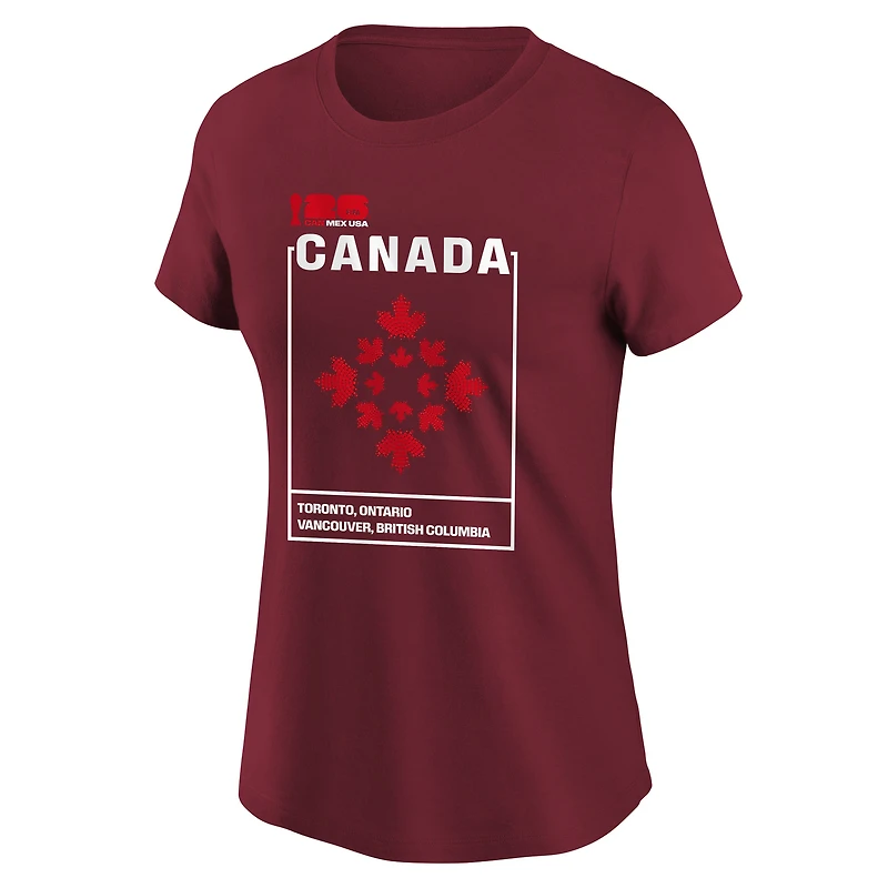 T-shirt rouge Outerstuff pour femmes, Coupe du Monde de la FIFA, Canada, ville hôte 2026