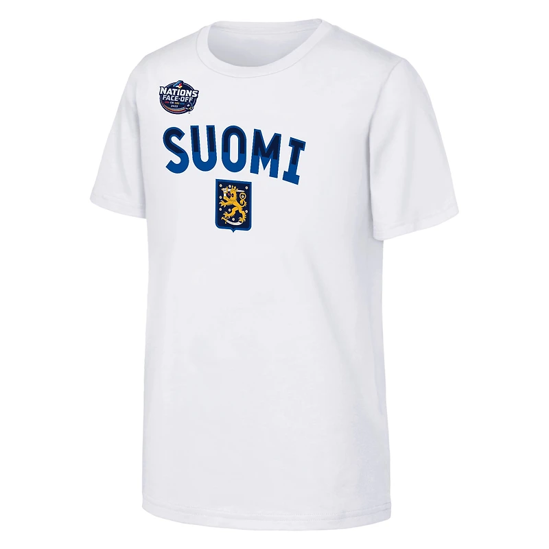 T-shirt blanc pour jeune joueur de hockey sur glace Finlande Aleksander Barkov les Nations 2025