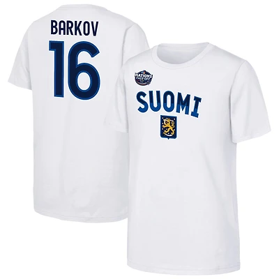 T-shirt blanc pour jeune joueur de hockey sur glace Finlande Aleksander Barkov les Nations 2025