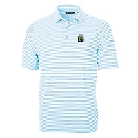 Polo Cutter & Buck bleu clair pour homme, grandes tailles, logo de l'équipe FIU Panthers, en piqué écologique à rayures recyclées.