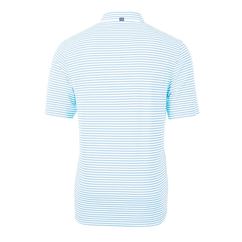 Polo Cutter & Buck bleu clair pour homme, grandes tailles, logo de l'équipe FIU Panthers, en piqué écologique à rayures recyclées.