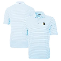 Polo Cutter & Buck bleu clair pour homme, grandes tailles, logo de l'équipe FIU Panthers, en piqué écologique à rayures recyclées.