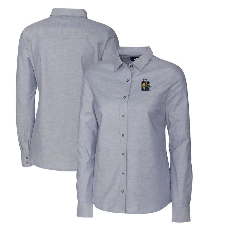 Women's Cutter & Buck Charcoal FIU Panthers Oxford Stretch Long Sleeve Button-Up Shirt