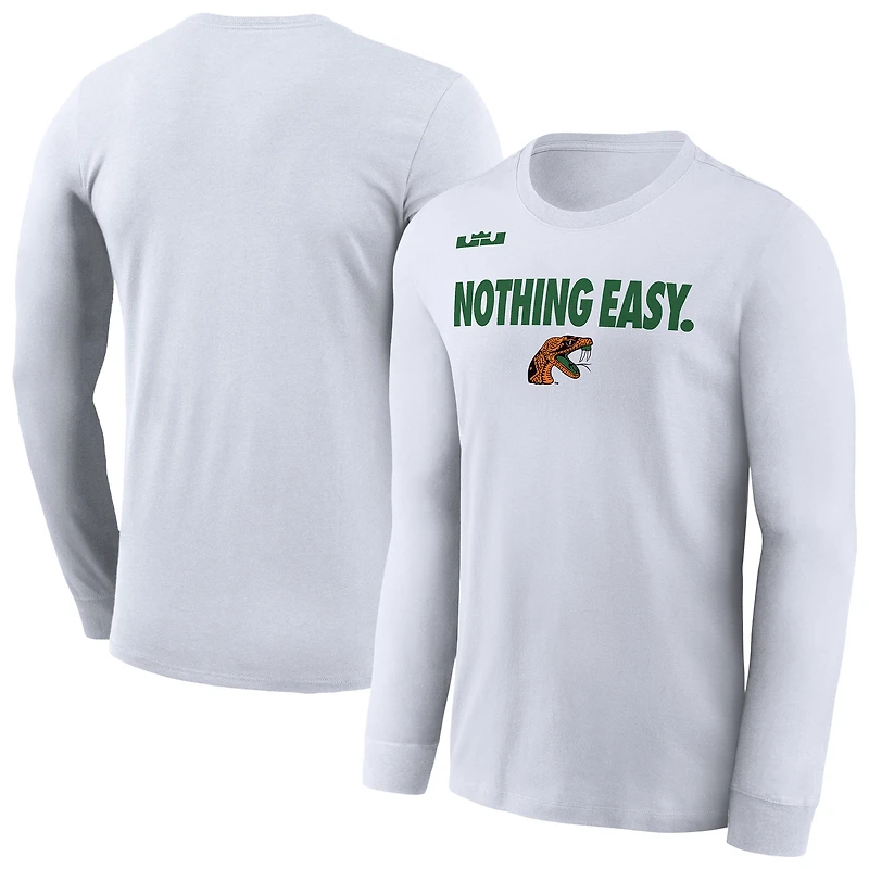Men's Nike x LeBron James White Florida A&M Rattlers 2025 On-Court Bench Long Sleeve T-Shirt