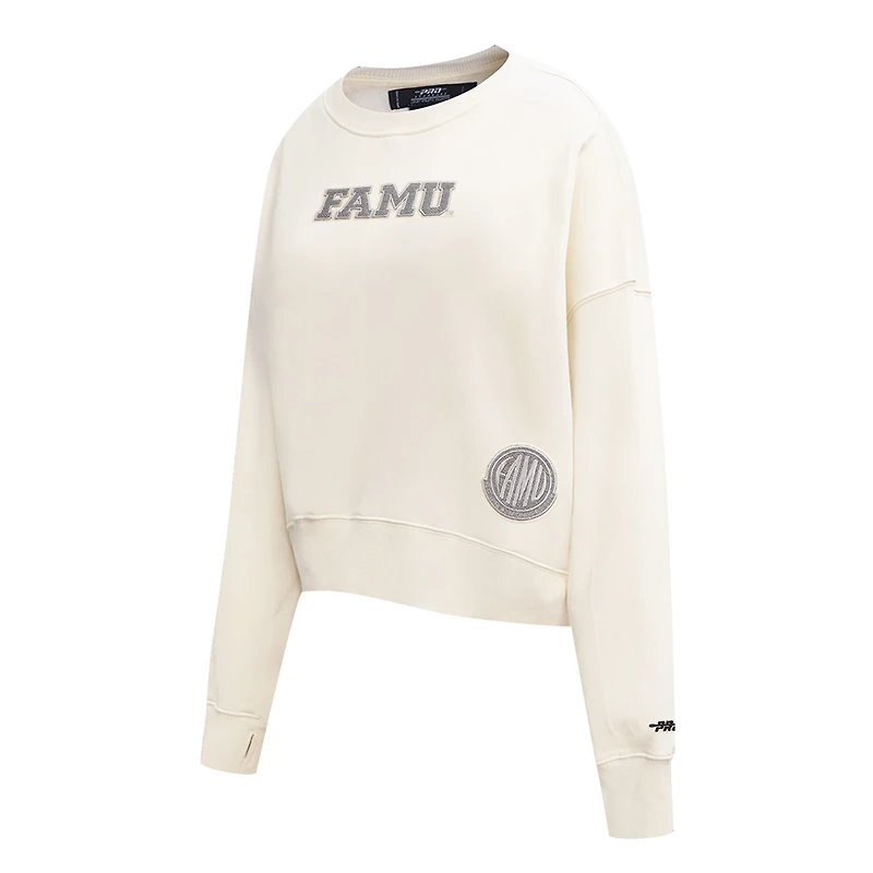 Pull ras du cou court et boxy en molleton French Terry Pro Standard Cream Florida A&M Rattlers pour femme