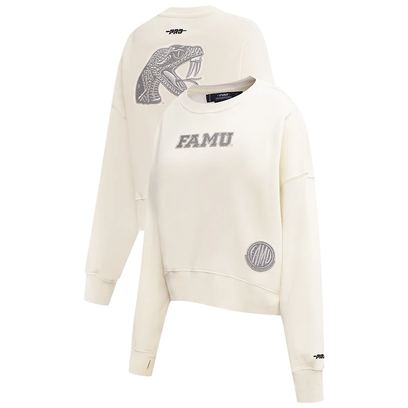 Women's Pro Standard Cream Florida A&M Rattlers French Terry Boxy Cropped Pullover Crewneck