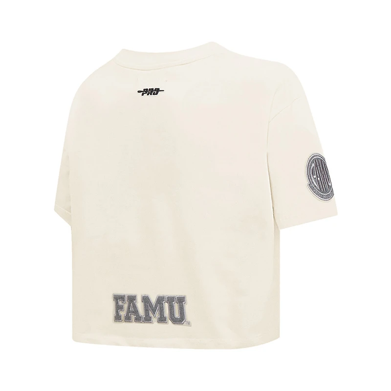 Women's Pro Standard Cream Florida A&M Rattlers Reverse French Terry Boxy Cropped T-Shirt