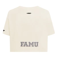 T-shirt court en molleton français inversé Pro Standard pour femme, couleur crème, Florida A&M Rattlers