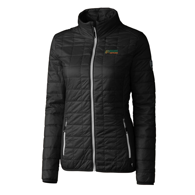 Women's Cutter & Buck Black Florida A&M Rattlers Rainier Eco Insulated Puffer Full-Zip Jacket