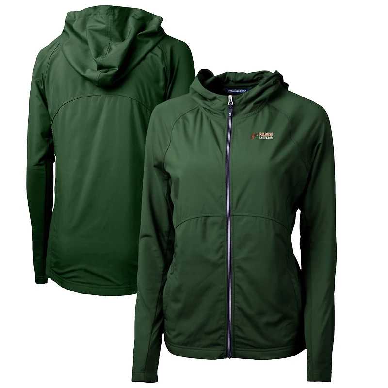 Women's Cutter & Buck Hunter Green Florida A&M Rattlers Adapt Eco Knit Full-Zip Hoodie