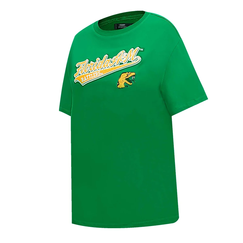 T-shirt boyfriend surdimensionné Pro Standard vert Florida A&M Rattlers Script Tail pour femmes