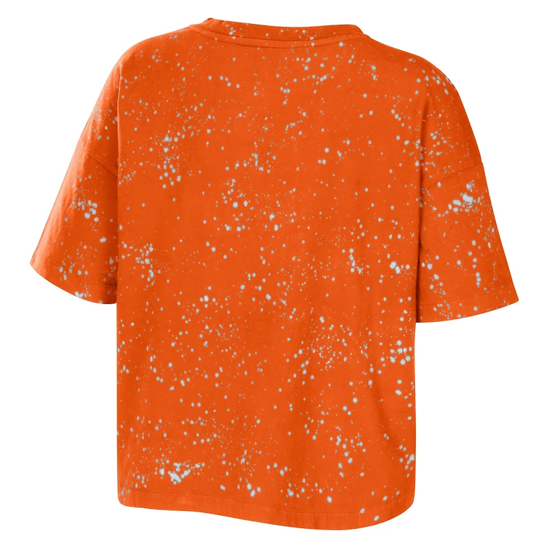 Women's WEAR by Erin Andrews Orange Florida A&M Rattlers Bleach Wash Splatter Cropped Notch Neck T-Shirt