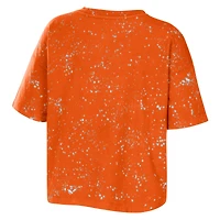 Women's WEAR by Erin Andrews Orange Florida A&M Rattlers Bleach Wash Splatter Cropped Notch Neck T-Shirt